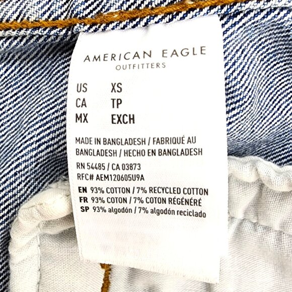 AE American Eagle Women's Jean Jacket Size XS Blue Denim Trucker Distressed - Picture 10 of 10
